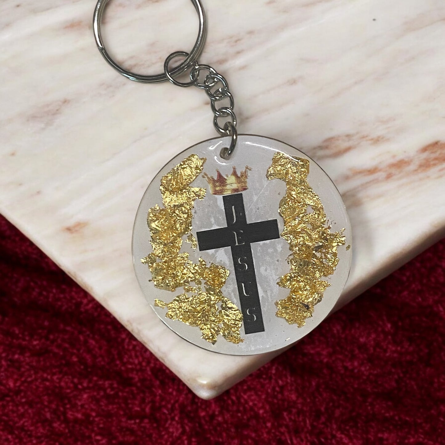 Keychain: Cross With Gold Flakes