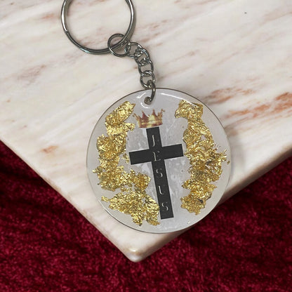 Keychain: Cross With Gold Flakes