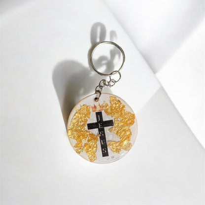 Keychain: Cross With Gold Flakes