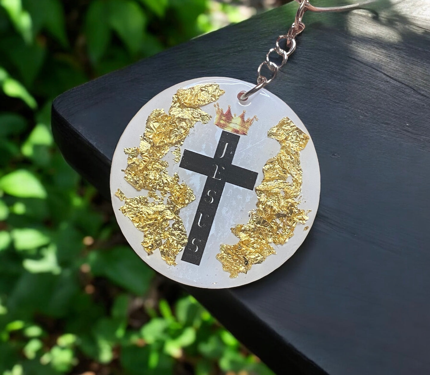 Keychain: Cross With Gold Flakes